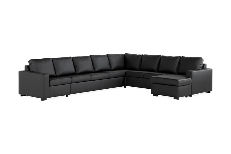 Crazy 7-seters høyrevendt U-formet ekstra ekstra stor hjørnesofa med sjeselong i kunstskinn - Svart - Møbler - Sofaer - Hjørnesofaer - Hjørnesofa med divan