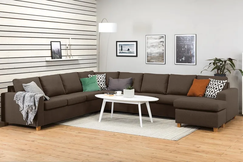 Crazy 7-seters høyrevendt U-formet ekstra ekstra stor hjørnesofa med sjeselong i stoff - Brun - Møbler - Sofaer - Hjørnesofaer - Hjørnesofa med divan