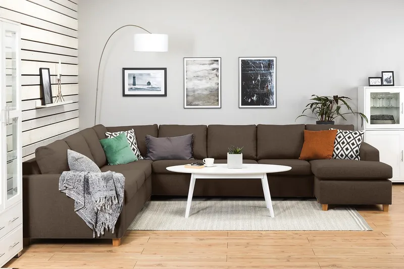 Crazy 7-seters høyrevendt U-formet ekstra ekstra stor hjørnesofa med sjeselong i stoff - Brun - Møbler - Sofaer - Hjørnesofaer - Hjørnesofa med divan