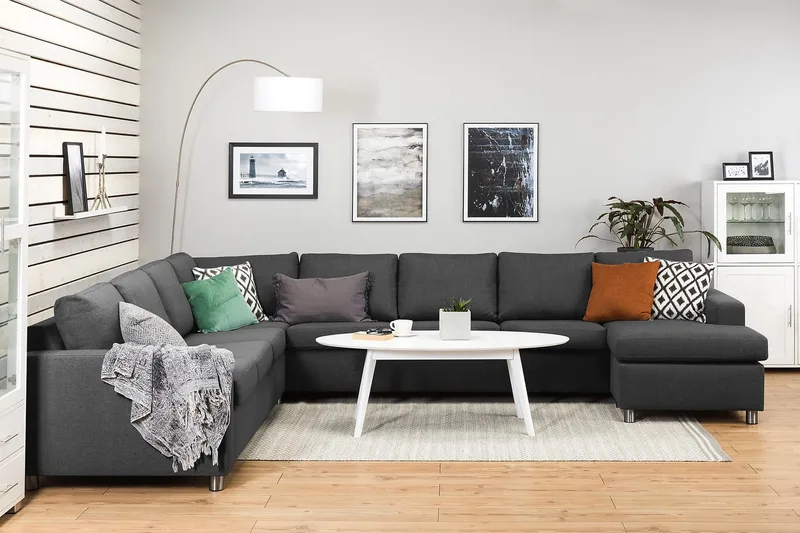 Crazy 7-seters høyrevendt U-formet ekstra ekstra stor hjørnesofa med sjeselong i stoff - Mørkegrå - Møbler - Sofaer - Hjørnesofaer - Hjørnesofa med divan