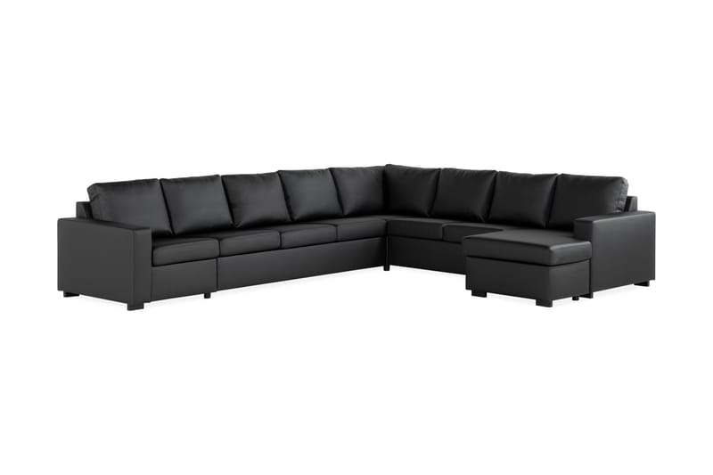 Crazy 7-seters Høyrevendt U-formet XX-Large Hjørnesofa med Divan i Kunstlær - Svart - Møbler - Sofaer - Hjørnesofaer - Hjørnesofa med divan