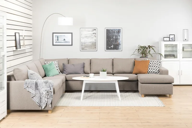 Crazy 7-seters Høyrevendt U-formet XX-Large Hjørnesofa med Divan i Stoff - Beige - Møbler - Sofaer - Hjørnesofaer - Hjørnesofa med divan