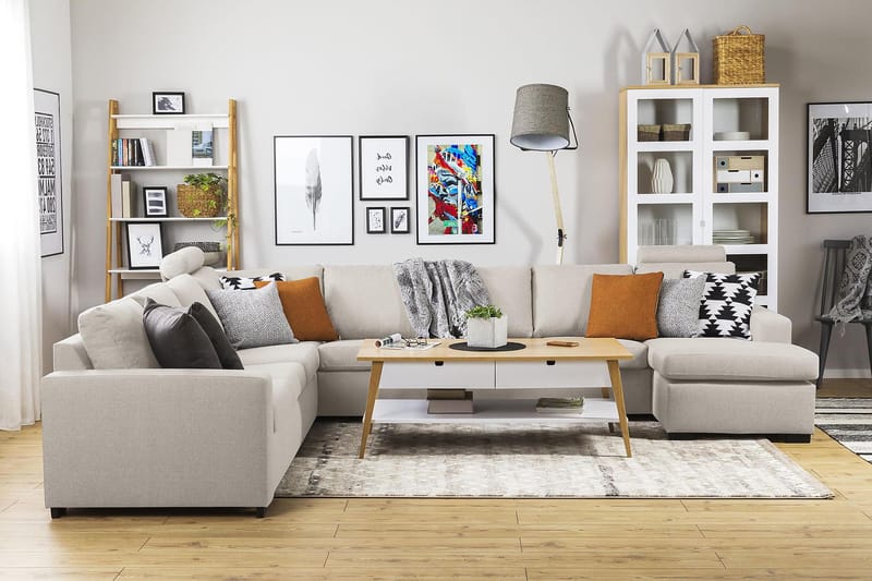 Crazy 7-seters Høyrevendt U-formet XX-Large Hjørnesofa med Divan i Stoff - Beige - Møbler - Sofaer - Hjørnesofaer - Hjørnesofa med divan
