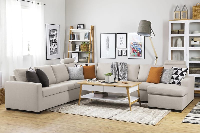 Crazy 7-seters Høyrevendt U-formet XX-Large Hjørnesofa med Divan i Stoff - Beige - Møbler - Sofaer - Hjørnesofaer - Hjørnesofa med divan