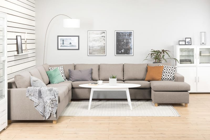 Crazy 7-seters Høyrevendt U-formet XX-Large Hjørnesofa med Divan i Stoff - Beige - Møbler - Sofaer - Hjørnesofaer - Hjørnesofa med divan