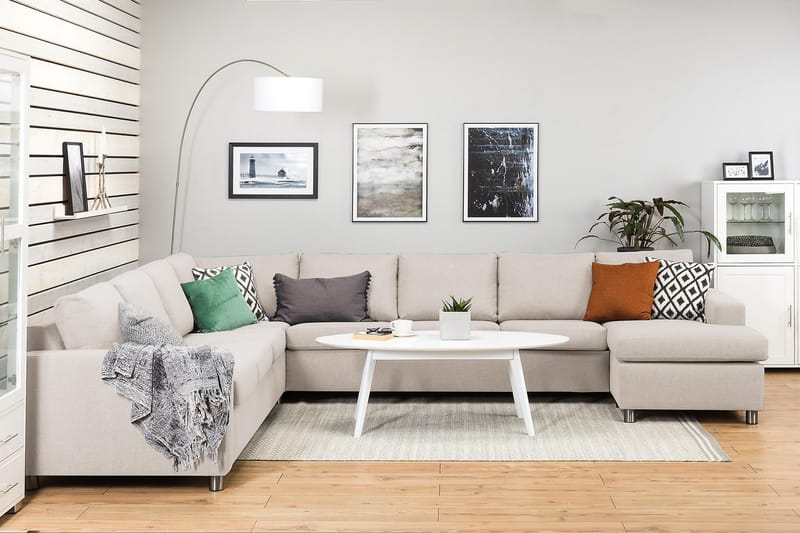 Crazy 7-seters Høyrevendt U-formet XX-Large Hjørnesofa med Divan i Stoff - Beige - Møbler - Sofaer - Hjørnesofaer - Hjørnesofa med divan
