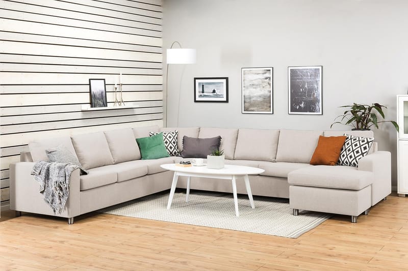 Crazy 7-seters Høyrevendt U-formet XX-Large Hjørnesofa med Divan i Stoff - Beige - Møbler - Sofaer - Hjørnesofaer - Hjørnesofa med divan