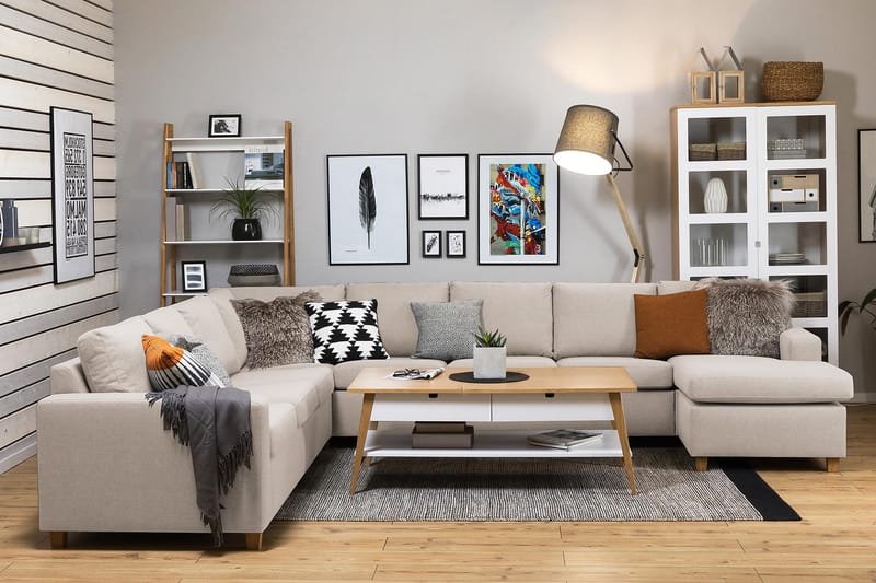 Crazy 7-seters Høyrevendt U-formet XX-Large Hjørnesofa med Divan i Stoff - Beige - Møbler - Sofaer - Hjørnesofaer - Hjørnesofa med divan