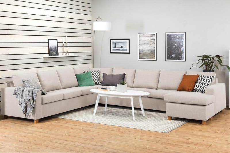 Crazy 7-seters Høyrevendt U-formet XX-Large Hjørnesofa med Divan i Stoff - Beige - Møbler - Sofaer - Hjørnesofaer - Hjørnesofa med divan