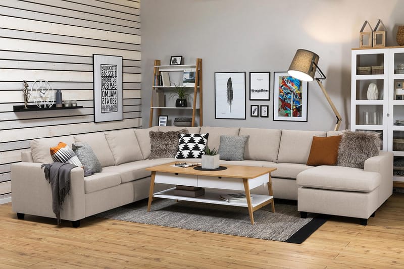 Crazy 7-seters Høyrevendt U-formet XX-Large Hjørnesofa med Divan i Stoff - Beige - Møbler - Sofaer - Hjørnesofaer - Hjørnesofa med divan