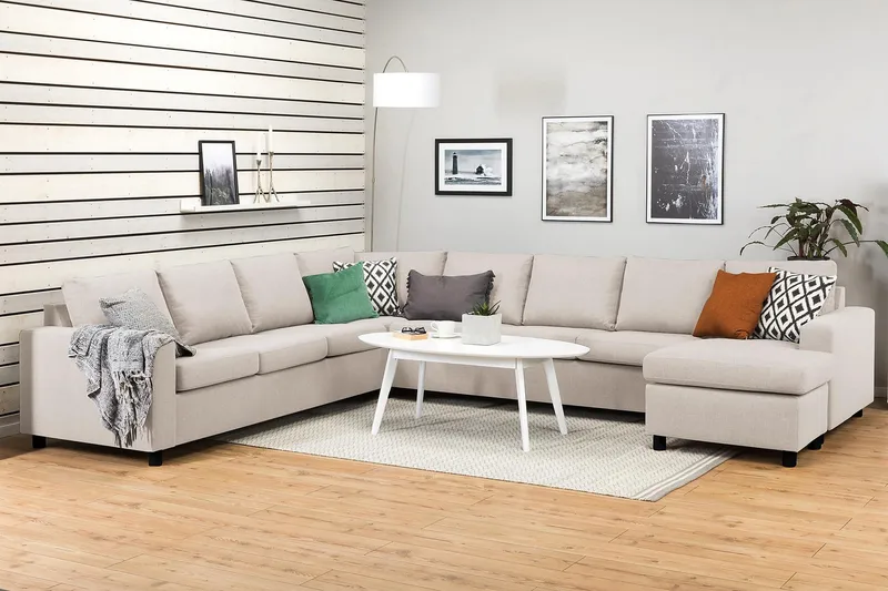 Crazy 7-seters Høyrevendt U-formet XX-Large Hjørnesofa med Divan i Stoff - Beige - Møbler - Sofaer - Hjørnesofaer - Hjørnesofa med divan