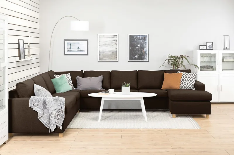 Crazy 7-seters Høyrevendt U-formet XX-Large Hjørnesofa med Divan i Stoff - Brun - Møbler - Sofaer - Hjørnesofaer - Hjørnesofa med divan