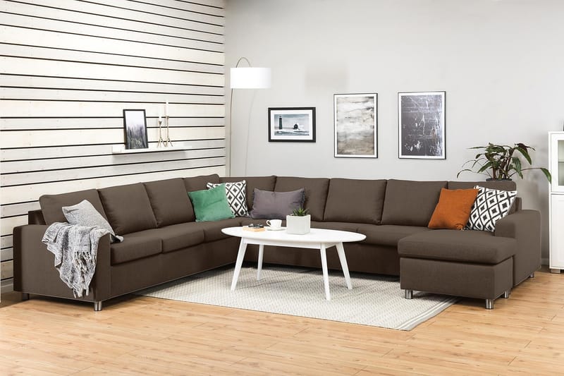 Crazy 7-seters Høyrevendt U-formet XX-Large Hjørnesofa med Divan i Stoff - Brun - Møbler - Sofaer - Hjørnesofaer - Hjørnesofa med divan