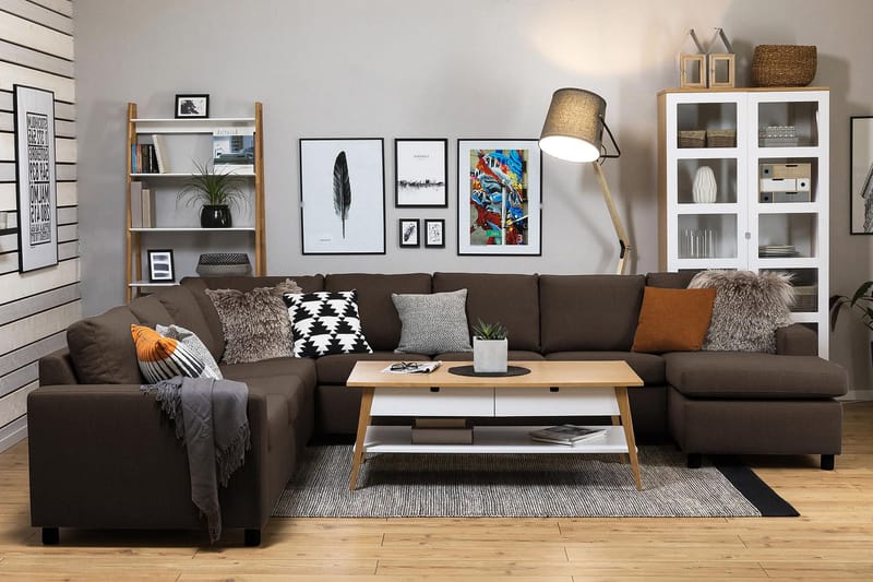 Crazy 7-seters Høyrevendt U-formet XX-Large Hjørnesofa med Divan i Stoff - Brun - Møbler - Sofaer - Hjørnesofaer - Hjørnesofa med divan