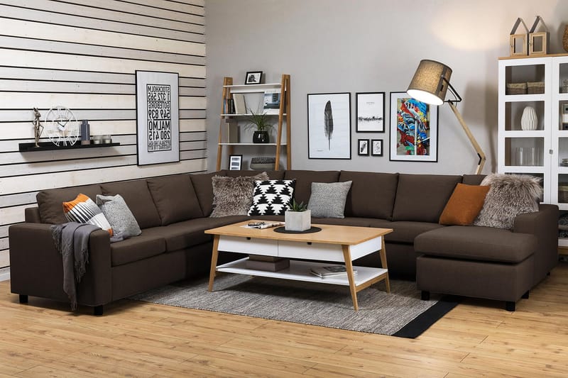 Crazy 7-seters Høyrevendt U-formet XX-Large Hjørnesofa med Divan i Stoff - Brun - Møbler - Sofaer - Hjørnesofaer - Hjørnesofa med divan