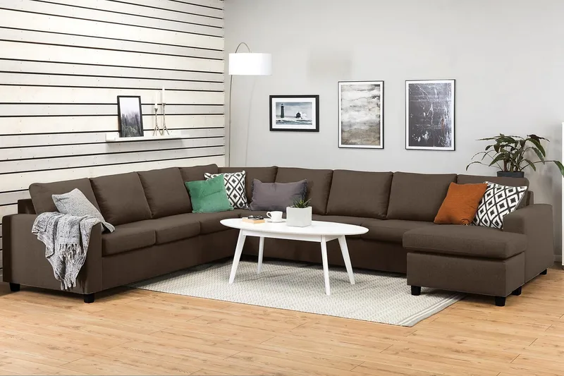 Crazy 7-seters Høyrevendt U-formet XX-Large Hjørnesofa med Divan i Stoff - Brun - Møbler - Sofaer - Hjørnesofaer - Hjørnesofa med divan