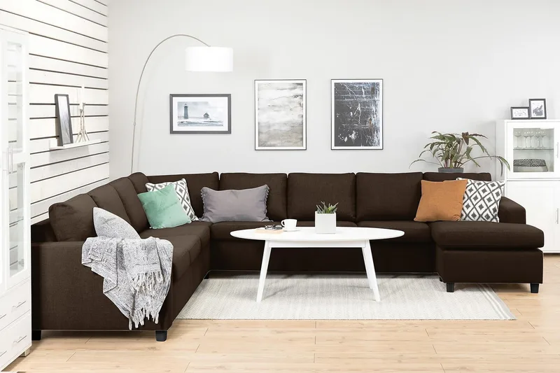 Crazy 7-seters Høyrevendt U-formet XX-Large Hjørnesofa med Divan i Stoff - Brun - Møbler - Sofaer - Hjørnesofaer - Hjørnesofa med divan