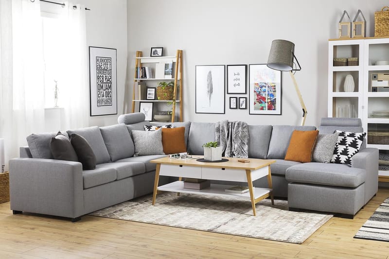 Crazy 7-seters Høyrevendt U-formet XX-Large Hjørnesofa med Divan i Stoff - Grå - Møbler - Sofaer - Hjørnesofaer - Hjørnesofa med divan