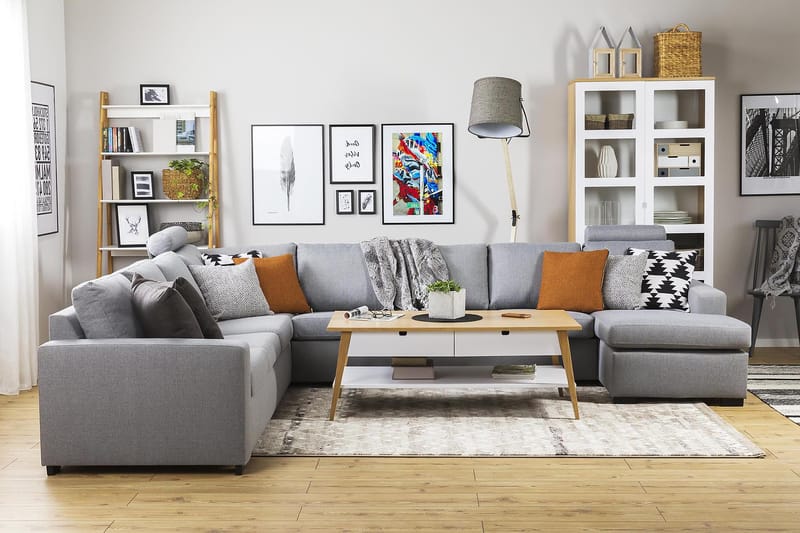 Crazy 7-seters Høyrevendt U-formet XX-Large Hjørnesofa med Divan i Stoff - Grå - Møbler - Sofaer - Hjørnesofaer - Hjørnesofa med divan
