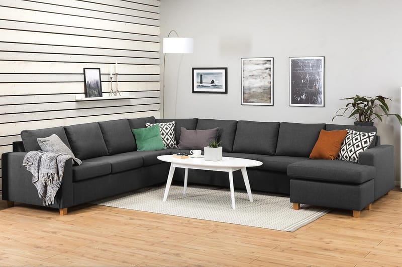 Crazy 7-seters Høyrevendt U-formet XX-Large Hjørnesofa med Divan i Stoff - Mørk grå - Møbler - Sofaer - Hjørnesofaer - Hjørnesofa med divan