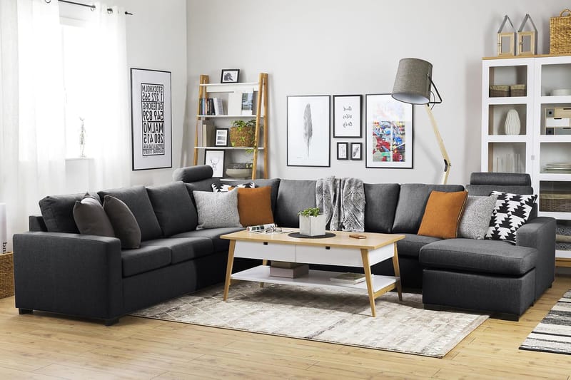 Crazy 7-seters Høyrevendt U-formet XX-Large Hjørnesofa med Divan i Stoff - Mørk grå - Møbler - Sofaer - Hjørnesofaer - Hjørnesofa med divan