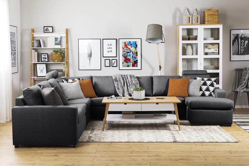 Crazy 7-seters Høyrevendt U-formet XX-Large Hjørnesofa med Divan i Stoff - Mørk grå - Møbler - Sofaer - Hjørnesofaer - Hjørnesofa med divan