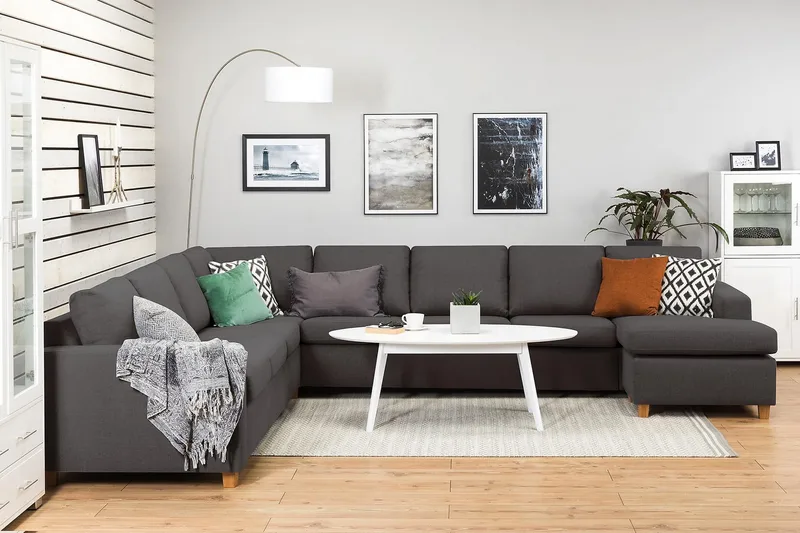 Crazy 7-seters Høyrevendt U-formet XX-Large Hjørnesofa med Divan i Stoff - Mørk grå - Møbler - Sofaer - Hjørnesofaer - Hjørnesofa med divan