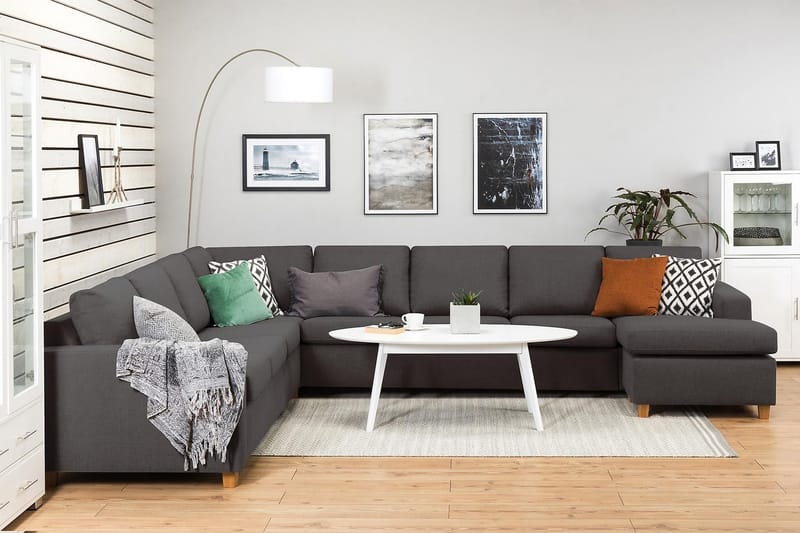 Crazy 7-seters Høyrevendt U-formet XX-Large Hjørnesofa med Divan i Stoff - Mørk grå - Møbler - Sofaer - Hjørnesofaer - Hjørnesofa med divan