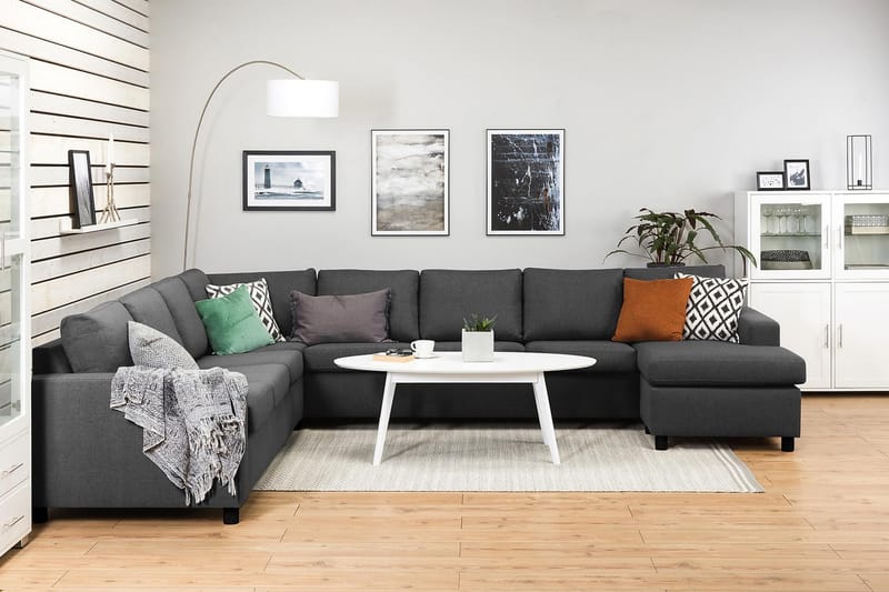 Crazy 7-seters Høyrevendt U-formet XX-Large Hjørnesofa med Divan i Stoff - Mørk grå - Møbler - Sofaer - Hjørnesofaer - Hjørnesofa med divan
