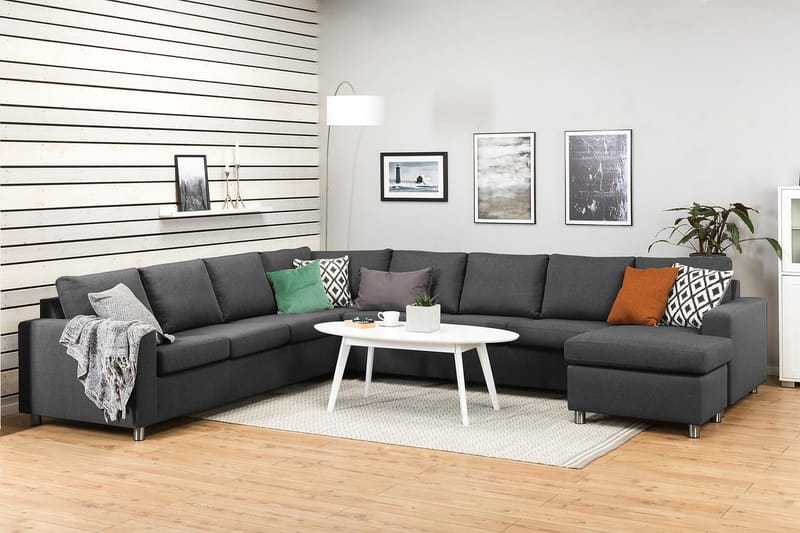 Crazy 7-seters Høyrevendt U-formet XX-Large Hjørnesofa med Divan i Stoff - Mørk grå - Møbler - Sofaer - Hjørnesofaer - Hjørnesofa med divan