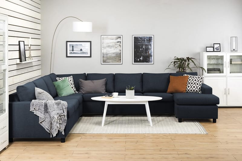 Crazy 7-seters Høyrevendt U-formet XX-Large Hjørnesofa med Divan i Stoff - Mørkeblå - Møbler - Sofaer - Hjørnesofaer - Hjørnesofa med divan