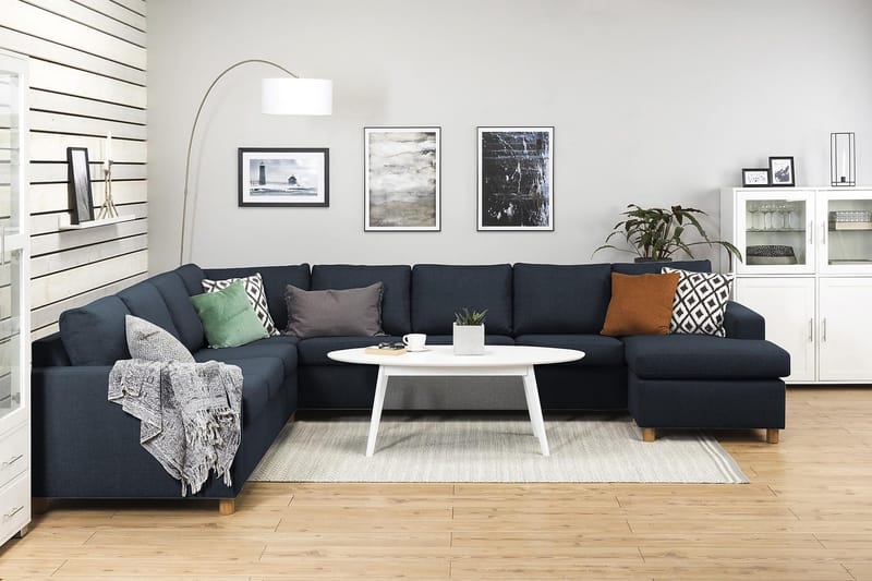 Crazy 7-seters Høyrevendt U-formet XX-Large Hjørnesofa med Divan i Stoff - Mørkeblå - Møbler - Sofaer - Hjørnesofaer - Hjørnesofa med divan