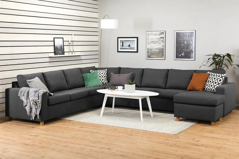 Crazy 7-seters Høyrevendt U-formet XX-Large Hjørnesofa med Divan i Stoff - Mørkegrå - Møbler - Sofaer - Hjørnesofaer - Hjørnesofa med divan