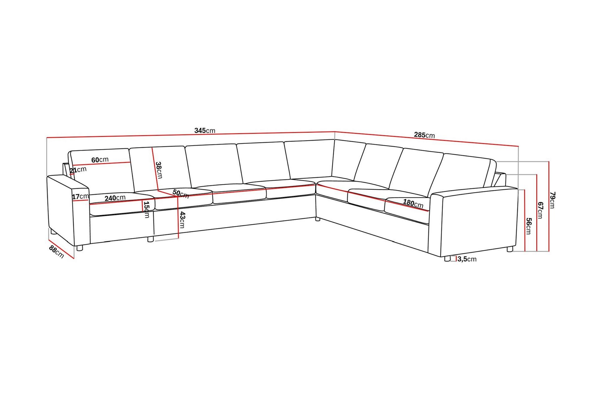 Crazy 7-seters Vendbar L-formet XX-Large Hjørnesofa i Stoff - Antrasitt - Møbler - Sofaer - Hjørnesofaer