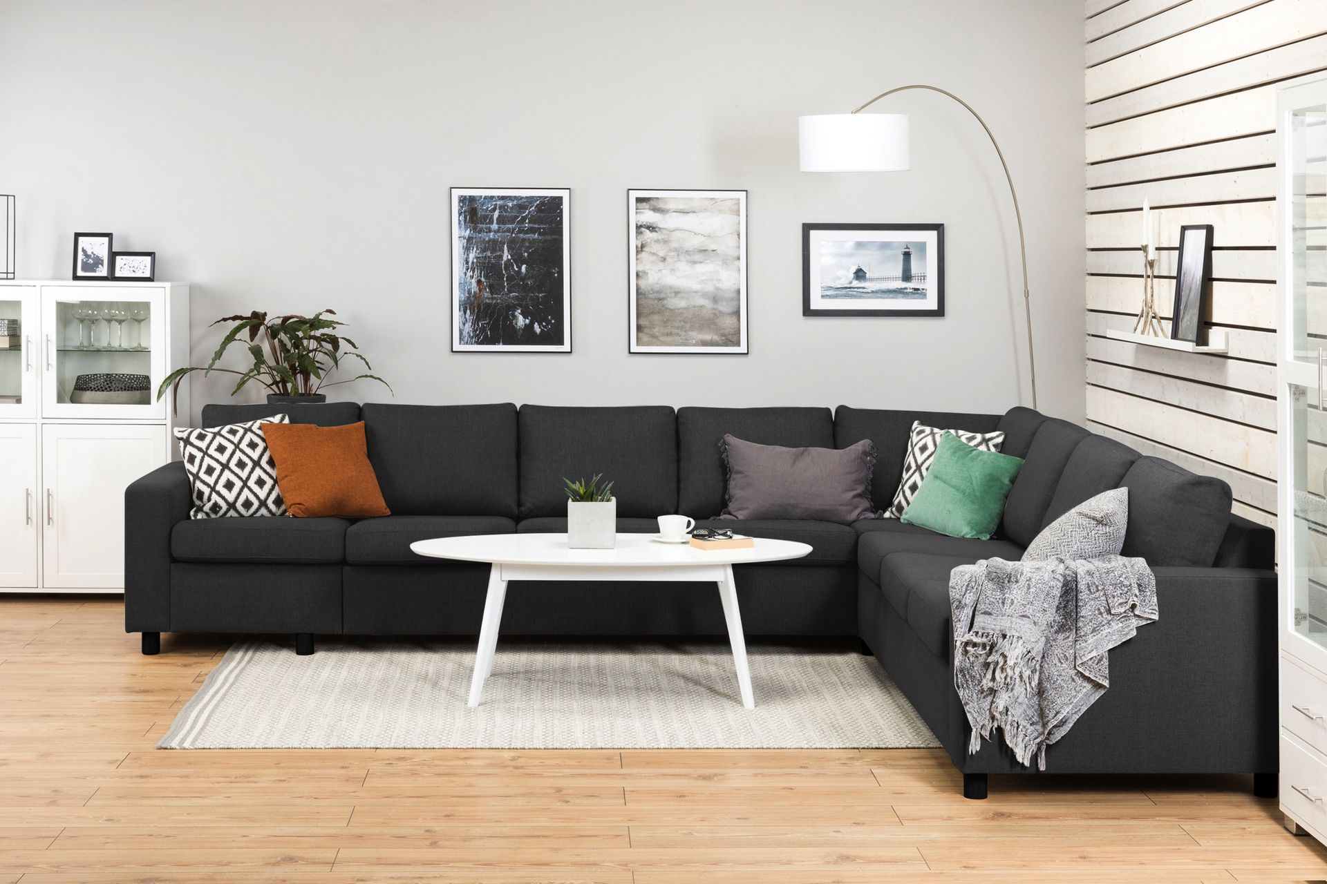 Crazy 7-seters Vendbar L-formet XX-Large Hjørnesofa i Stoff - Antrasitt - Møbler - Sofaer - Hjørnesofaer