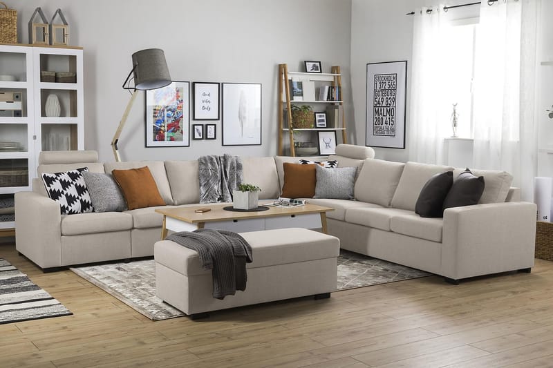 Crazy 7-seters Vendbar L-formet XX-Large Hjørnesofa i Stoff - Beige - Møbler - Sofaer - Hjørnesofaer