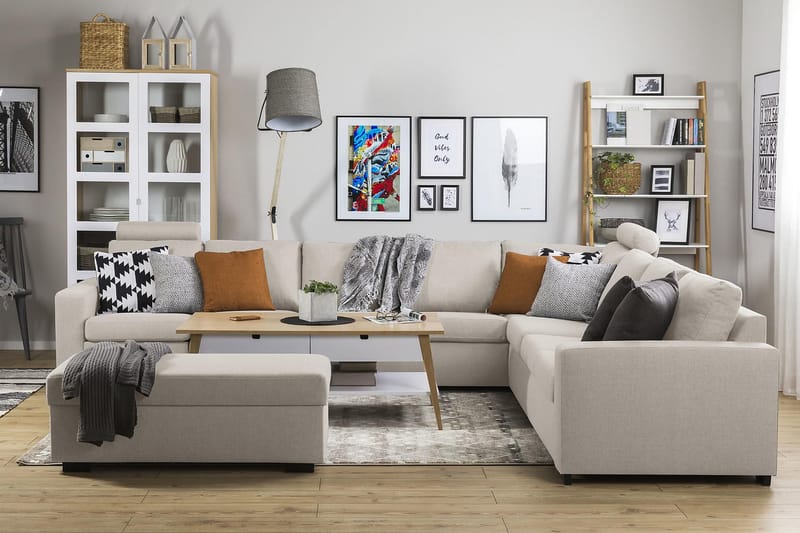 Crazy 7-seters Vendbar L-formet XX-Large Hjørnesofa i Stoff - Beige - Møbler - Sofaer - Hjørnesofaer