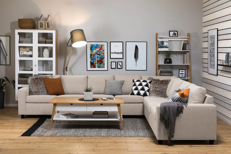 Crazy 7-seters Vendbar L-formet XX-Large Hjørnesofa i Stoff - Beige - Møbler - Sofaer - Hjørnesofaer