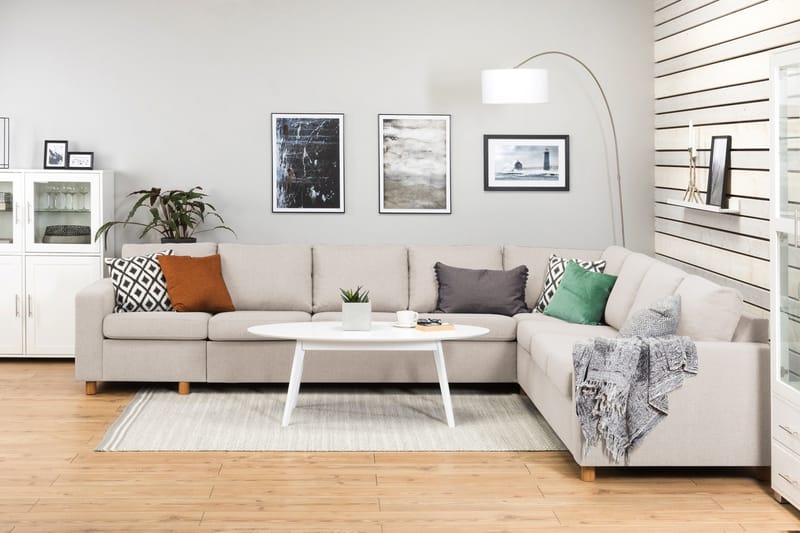 Crazy 7-seters Vendbar L-formet XX-Large Hjørnesofa i Stoff - Beige - Møbler - Sofaer - Hjørnesofaer
