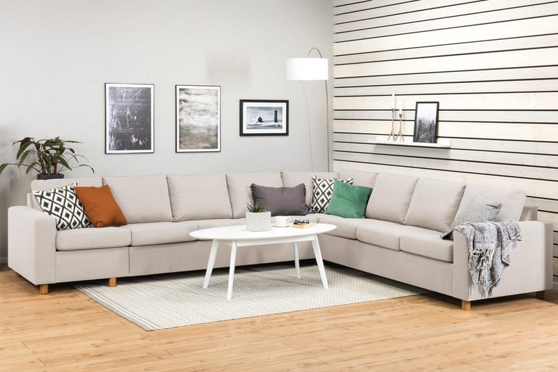 Crazy 7-seters Vendbar L-formet XX-Large Hjørnesofa i Stoff - Beige - Møbler - Sofaer - Hjørnesofaer