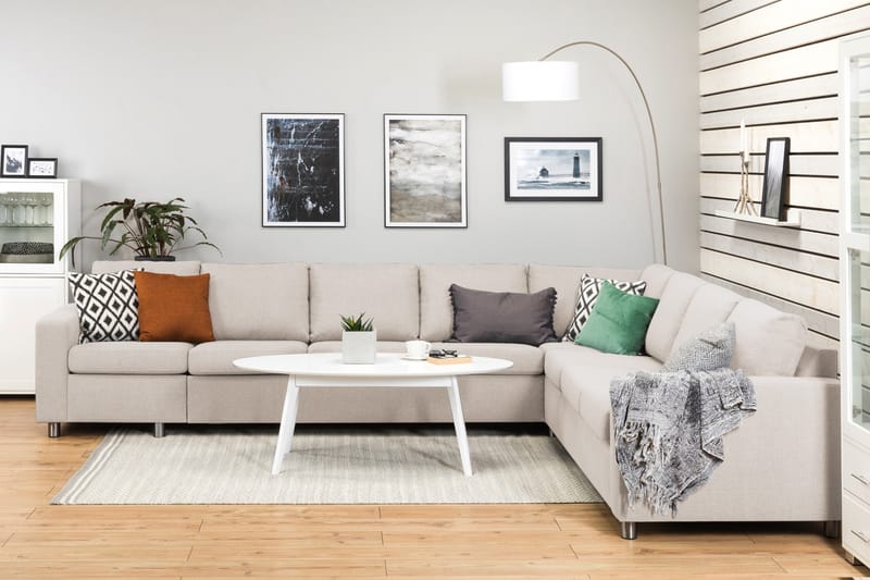 Crazy 7-seters Vendbar L-formet XX-Large Hjørnesofa i Stoff - Beige - Møbler - Sofaer - Hjørnesofaer