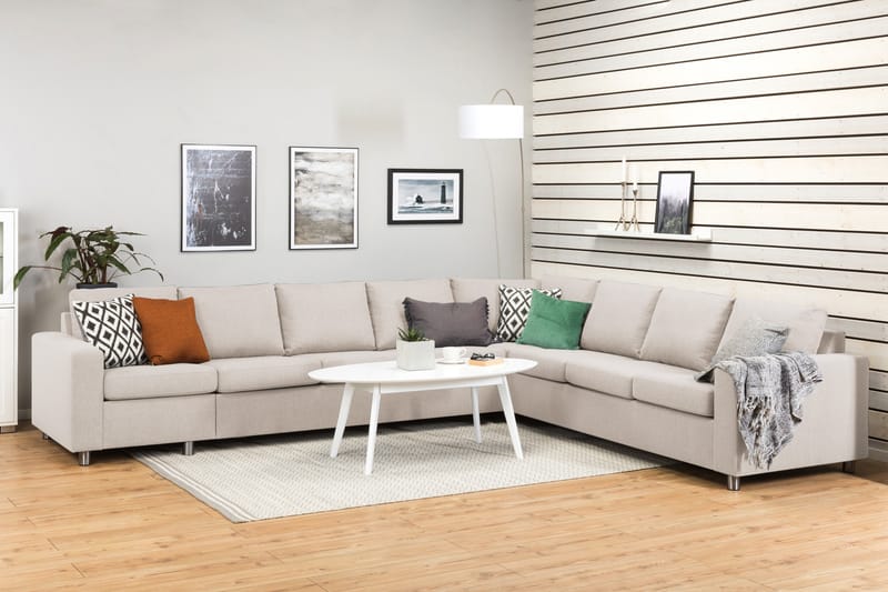 Crazy 7-seters Vendbar L-formet XX-Large Hjørnesofa i Stoff - Beige - Møbler - Sofaer - Hjørnesofaer