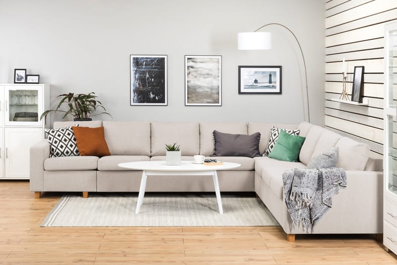 Crazy 7-seters Vendbar L-formet XX-Large Hjørnesofa i Stoff - Beige - Møbler - Sofaer - Hjørnesofaer