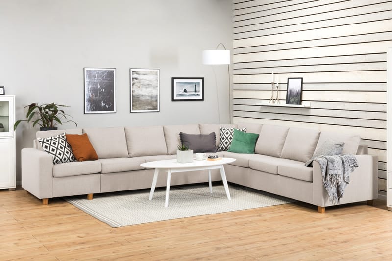 Crazy 7-seters Vendbar L-formet XX-Large Hjørnesofa i Stoff - Beige - Møbler - Sofaer - Hjørnesofaer