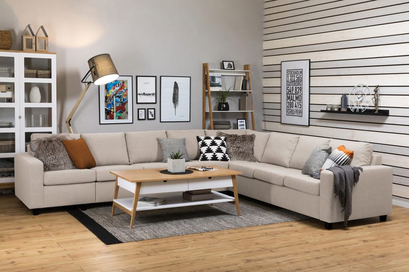 Crazy 7-seters Vendbar L-formet XX-Large Hjørnesofa i Stoff - Beige - Møbler - Sofaer - Hjørnesofaer
