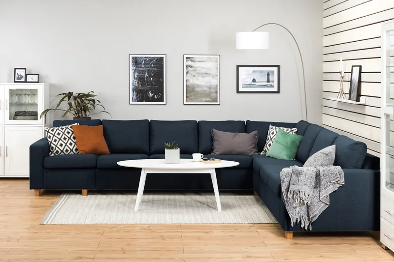 Crazy 7-seters Vendbar L-formet XX-Large Hjørnesofa i Stoff - Blå - Møbler - Sofaer - Hjørnesofaer