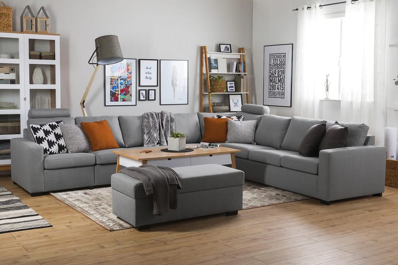 Crazy 7-seters Vendbar L-formet XX-Large Hjørnesofa i Stoff - Grå - Møbler - Sofaer - Hjørnesofaer