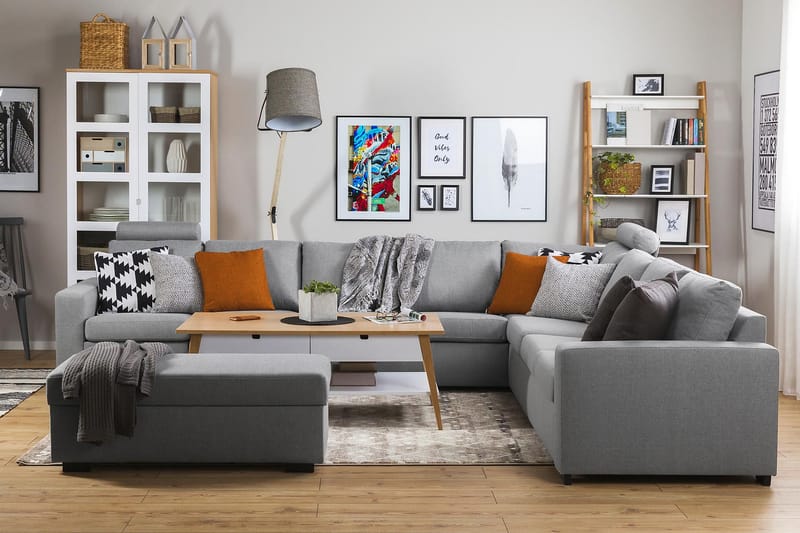 Crazy 7-seters Vendbar L-formet XX-Large Hjørnesofa i Stoff - Grå - Møbler - Sofaer - Hjørnesofaer