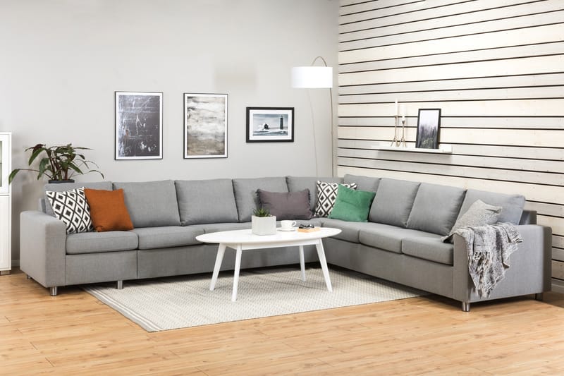 Crazy 7-seters Vendbar L-formet XX-Large Hjørnesofa i Stoff - Grå - Møbler - Sofaer - Hjørnesofaer