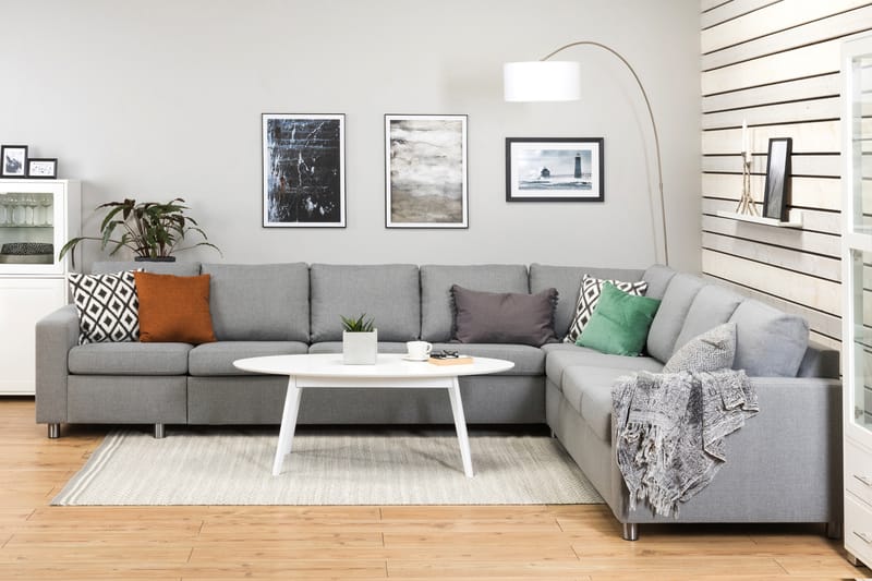 Crazy 7-seters Vendbar L-formet XX-Large Hjørnesofa i Stoff - Grå - Møbler - Sofaer - Hjørnesofaer